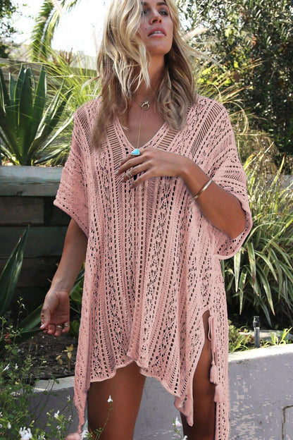 Premium knitted bikini blouse with unique hollow thread design, soft and breathable fabric, and flattering loose silhouette for effortless British summer style