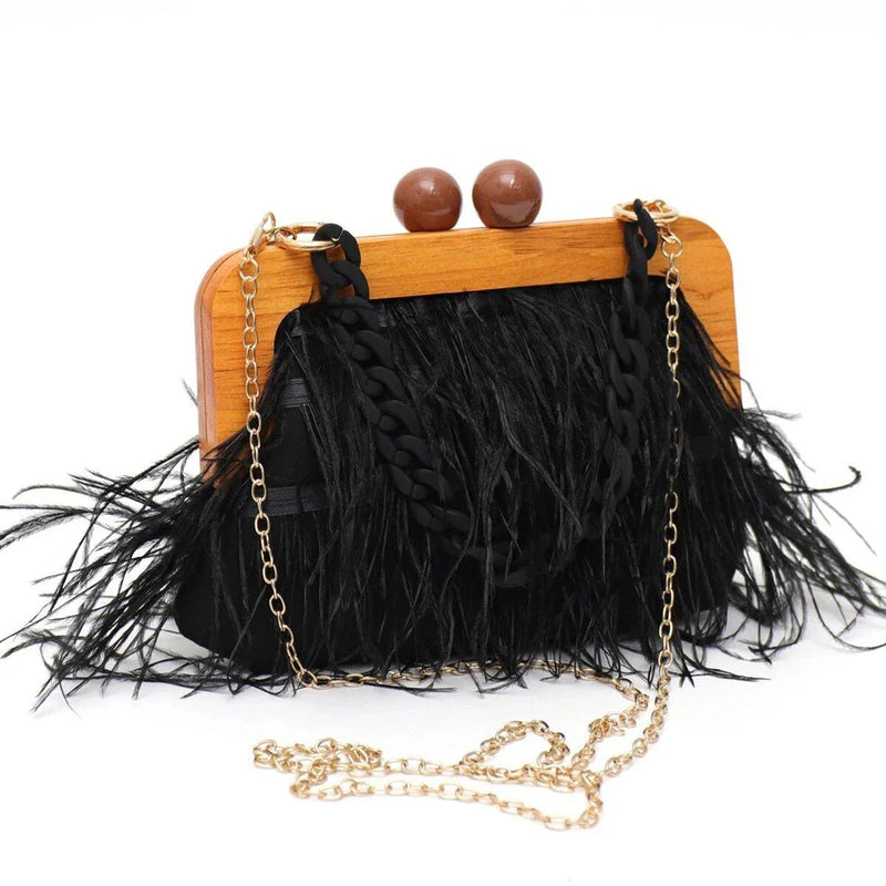 GiftHome UK Elegant Feather Clutch Bag with Chic Acrylic Chain