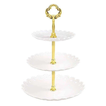 A vibrant multicoloured cake stand made of premium durable plastic, designed to elegantly display desserts and baked goods.