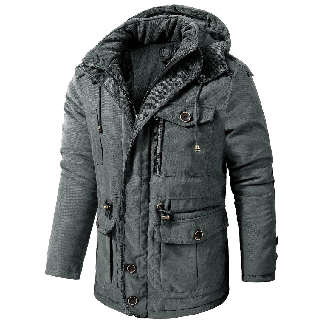 A premium fleece-lined and cotton-padded winter coat for plus-size men, available in a range of classic colours.