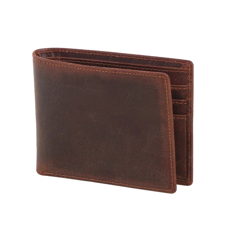 Premium short leather wallet in brown, tan, and black colours for British gentlemen