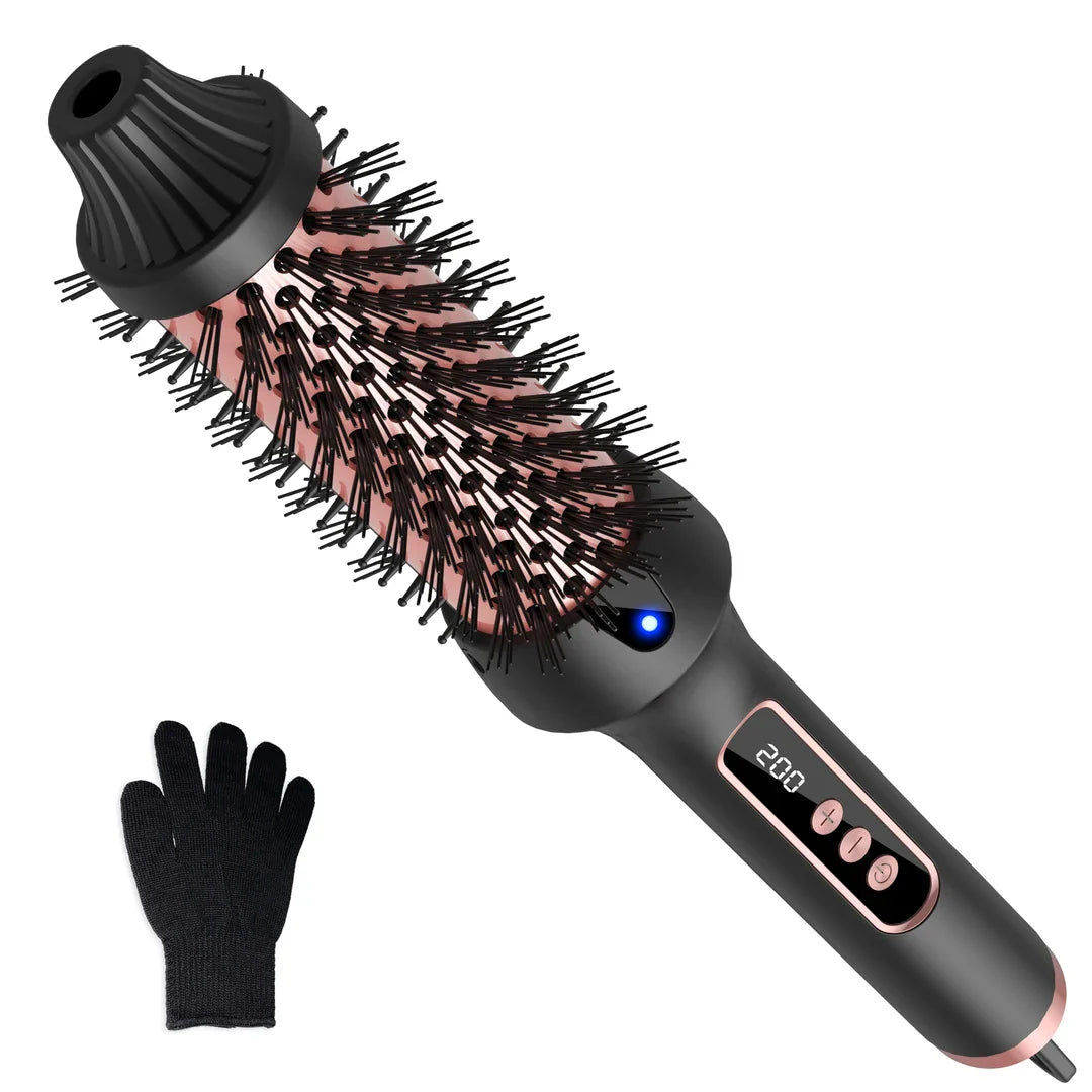 Trendha Luxurious Heated Curling & Styling Brush for creating voluminous curls, sleek straight hair, and perfect blowouts