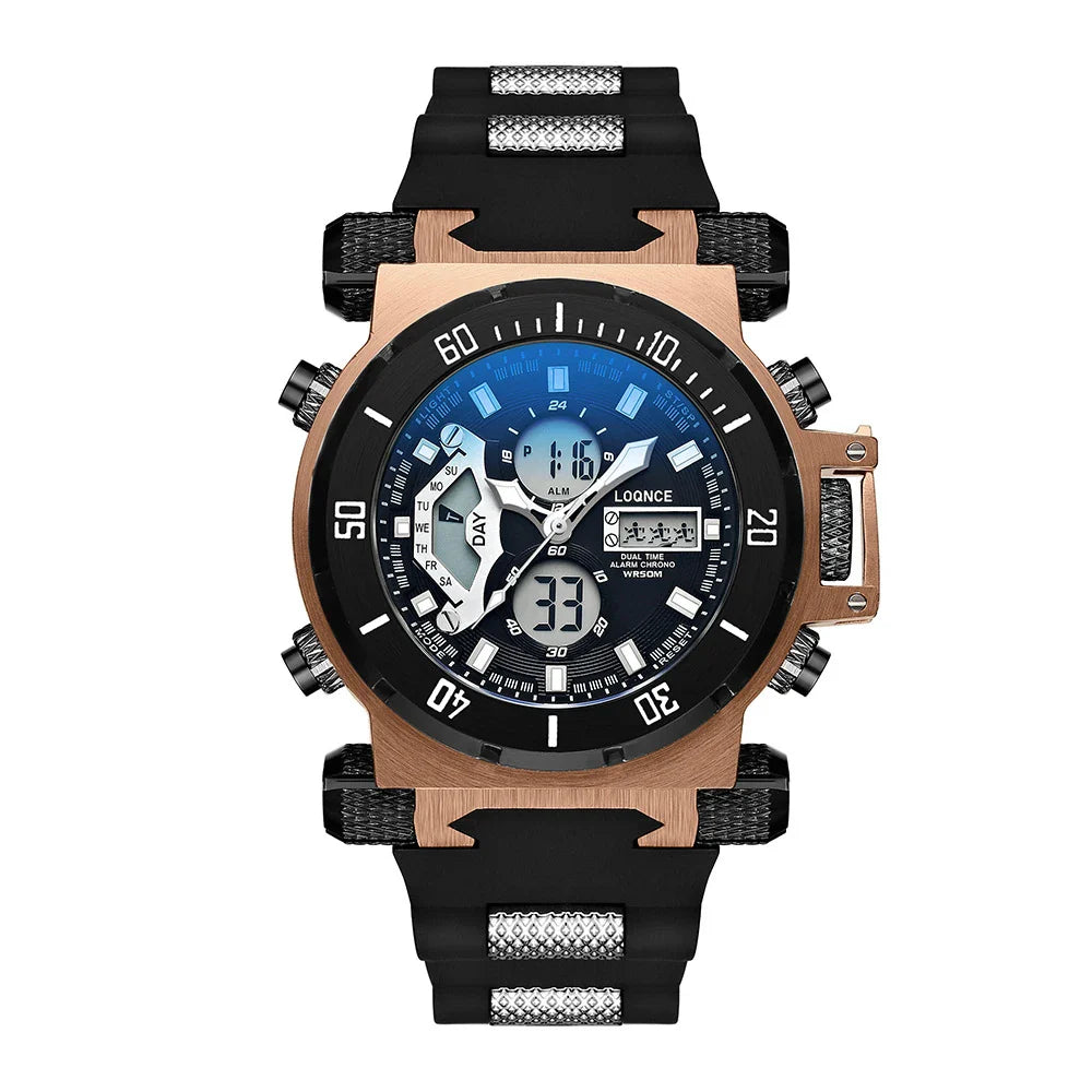 Premium chronograph watch with dual display, luminous face, and comprehensive smart features for the modern gentleman