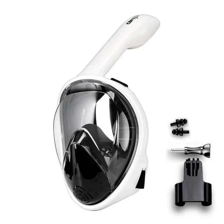 Premium full face anti-fog snorkel mask with wide 180-degree viewing and adjustable camera mount