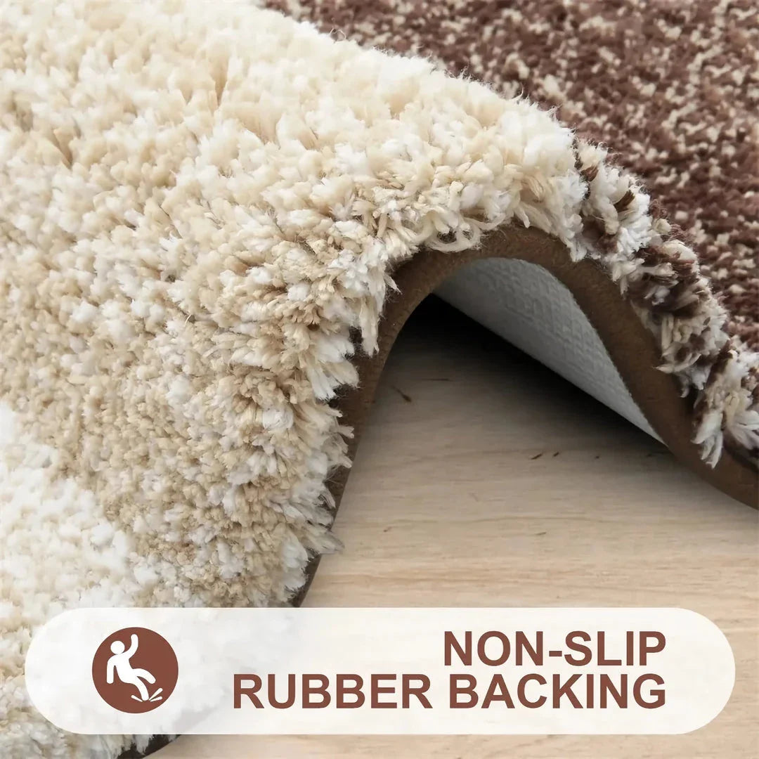 Luxurious microfibre absorbent bath mat with soft, plush texture and non-slip rubber backing for comfort and safety in the bathroom