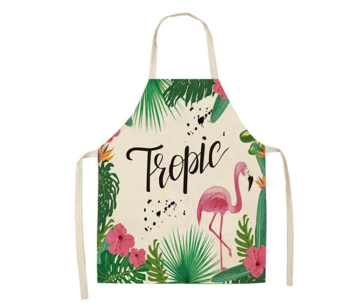 Flamingo Print Apron with Adjustable Neck Strap and Waist Ties, Made of Cotton and Linen Blend