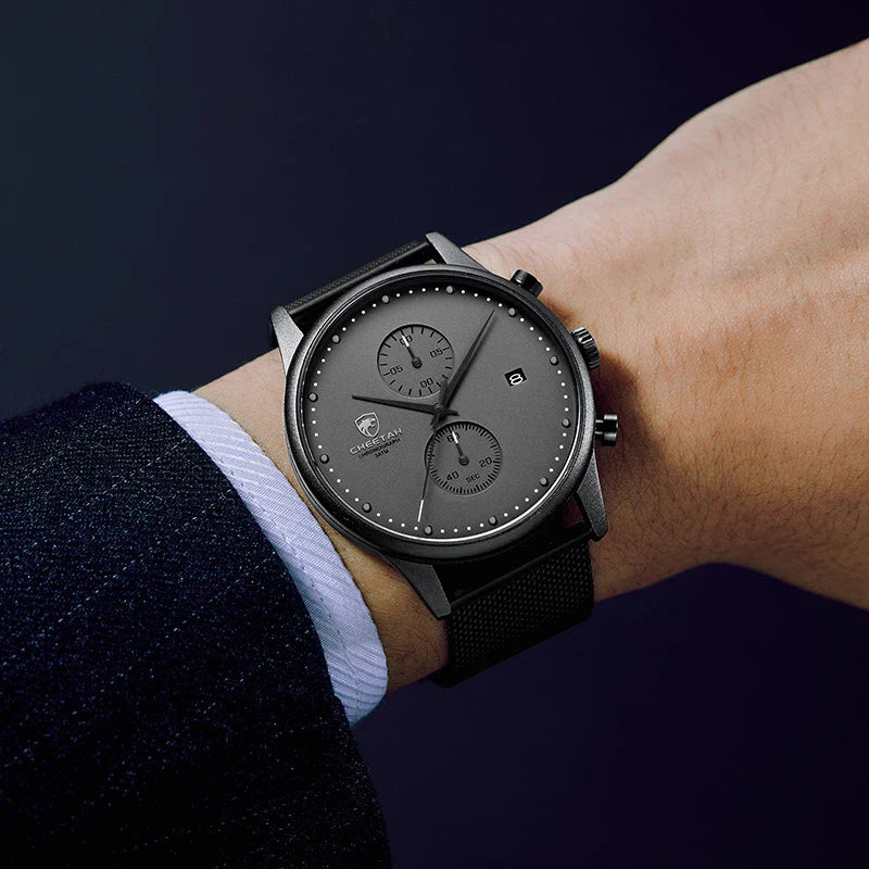 Cheetah Premium Men's Timepiece with Stainless Steel Band, Dual-Eye Design, and Waterproof Construction