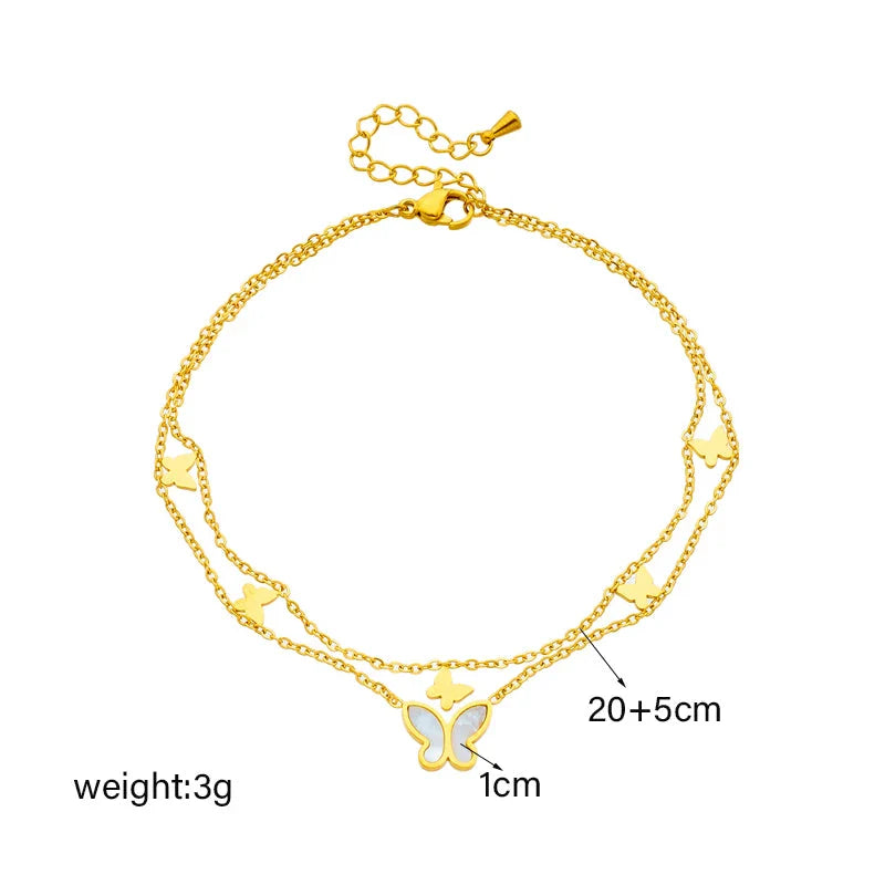 Stainless Steel Butterfly Anklet with Adjustable Chain and Two-Tier Design
