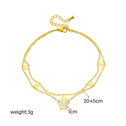 Stainless Steel Butterfly Anklet with Adjustable Chain and Two-Tier Design