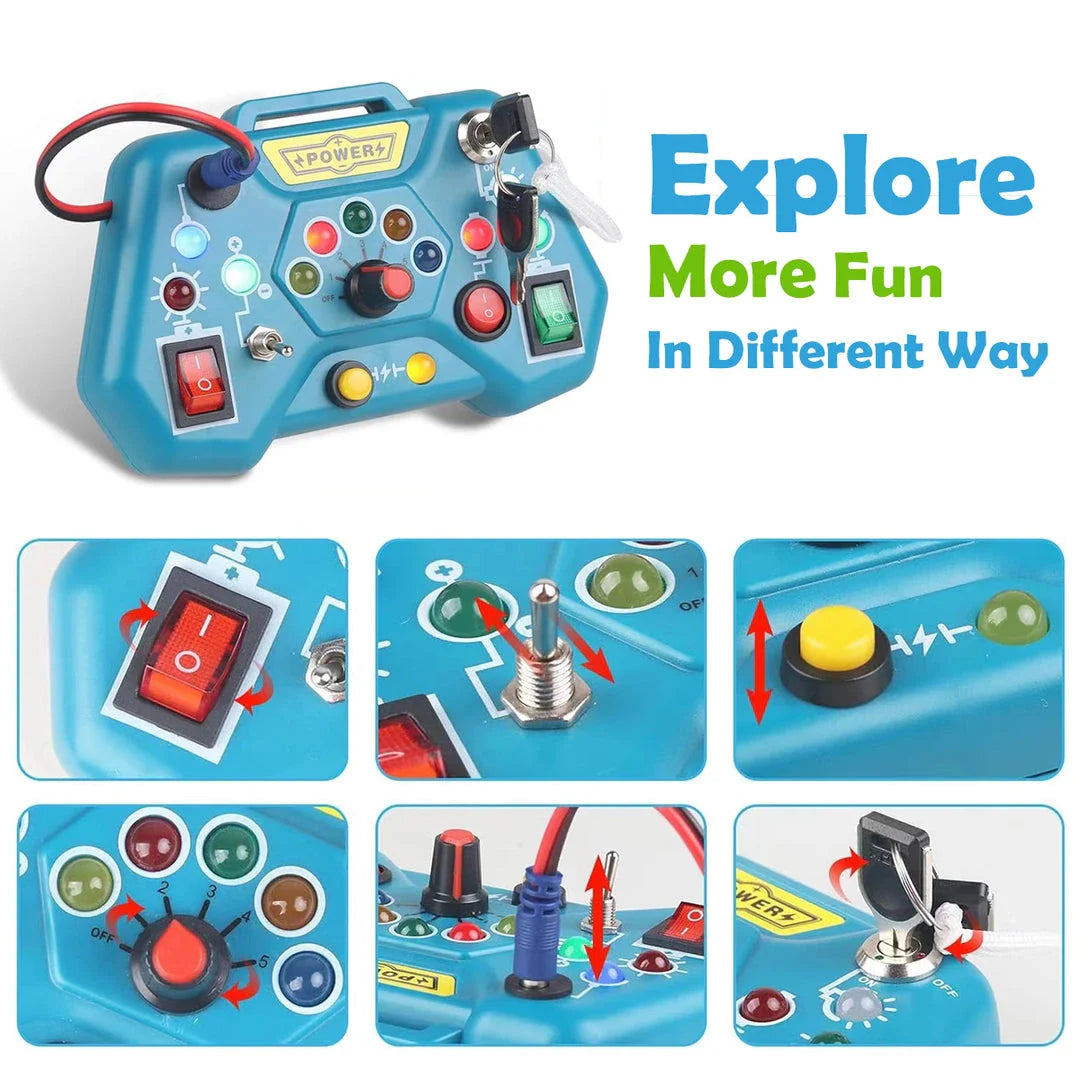 Montessori busy board educational toy for toddlers with various interactive features