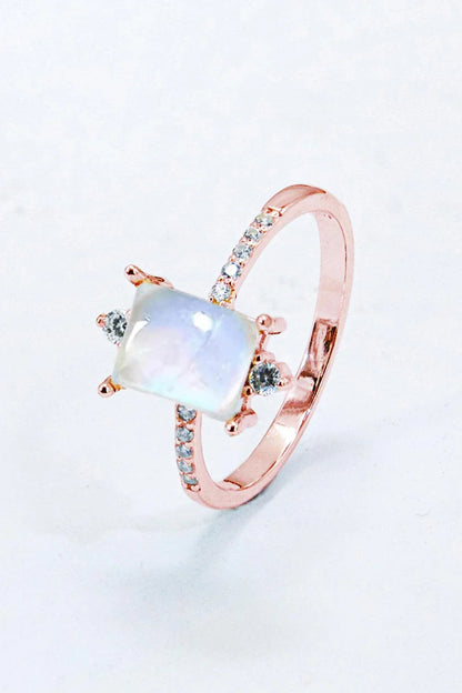 Elegant 925 Sterling Silver Square Moonstone Ring with Mesmerising Blue-Violet Hue
