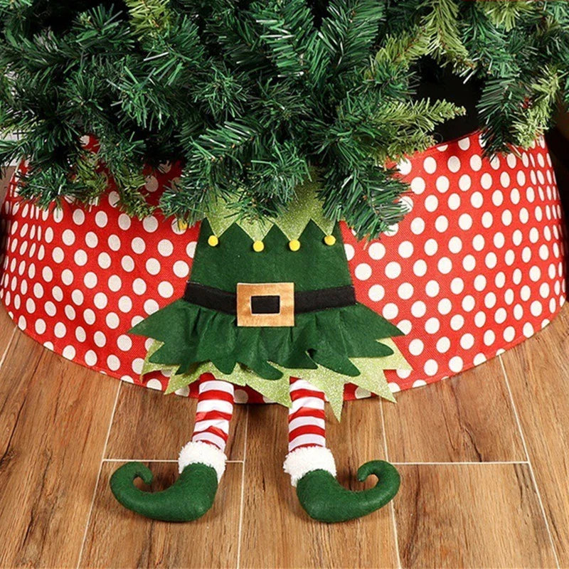 Premium festive Christmas tree skirt with a classic red and white polka dot design, adding elegant charm to your holiday decor.