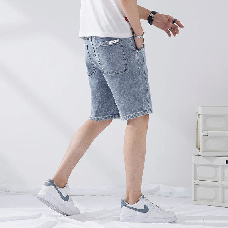 Premium straight-leg capri trousers in black, grey, blue grey, and light blue colours, featuring an elastic waistband and a durable, wrinkle-resistant fabric blend.