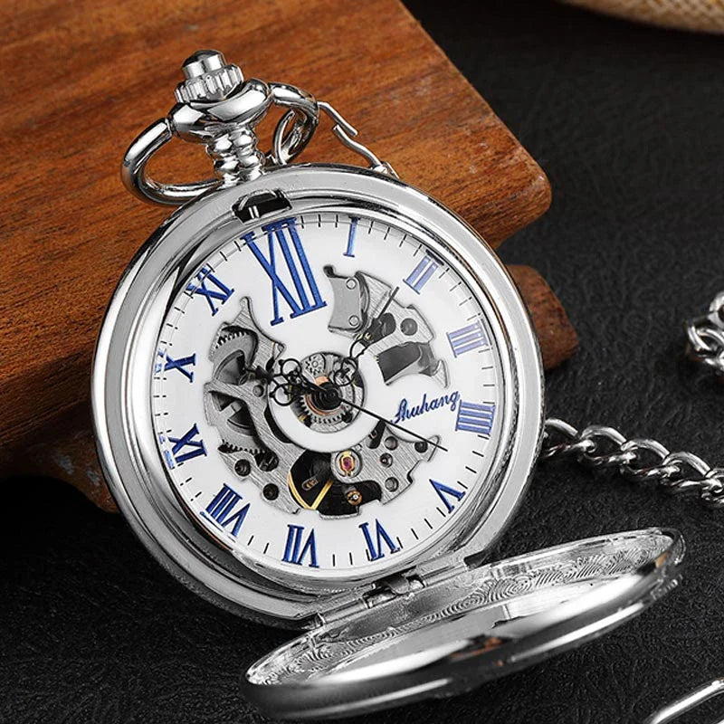 Exquisite gold-toned vintage-style pocket watch necklace with a mechanical movement and sturdy chain