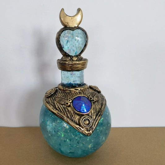 Shimmering resin mermaid bottle with iridescent tail, bathed in moonlight and captivating ambience