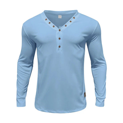 Premium men's slim-fit buttoned v-neck knit top in various colours, showcasing a tailored, sophisticated design