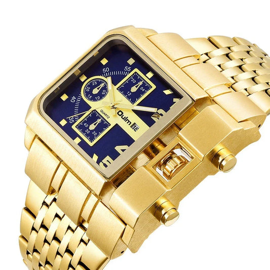 Premium quartz men's dress watch with large 43mm dial and stylish leather strap