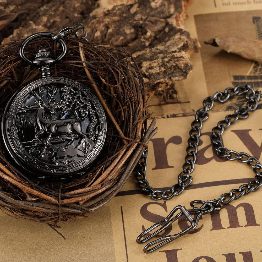Exquisite gold-toned vintage-style pocket watch necklace with a mechanical movement and sturdy chain