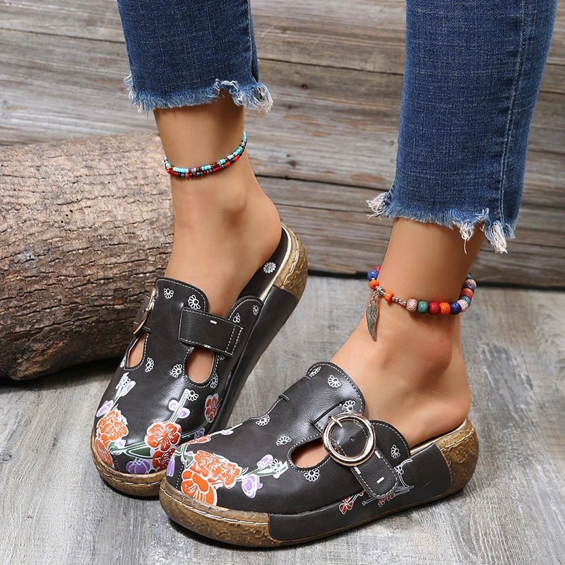 Elegant plum blossom totem pattern sandals and slippers in various vibrant colours