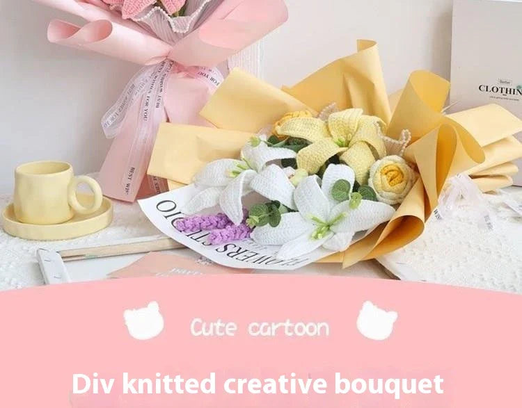 Handmade bridal bouquet in elegant crochet and weave with a soft, gentle pink hue