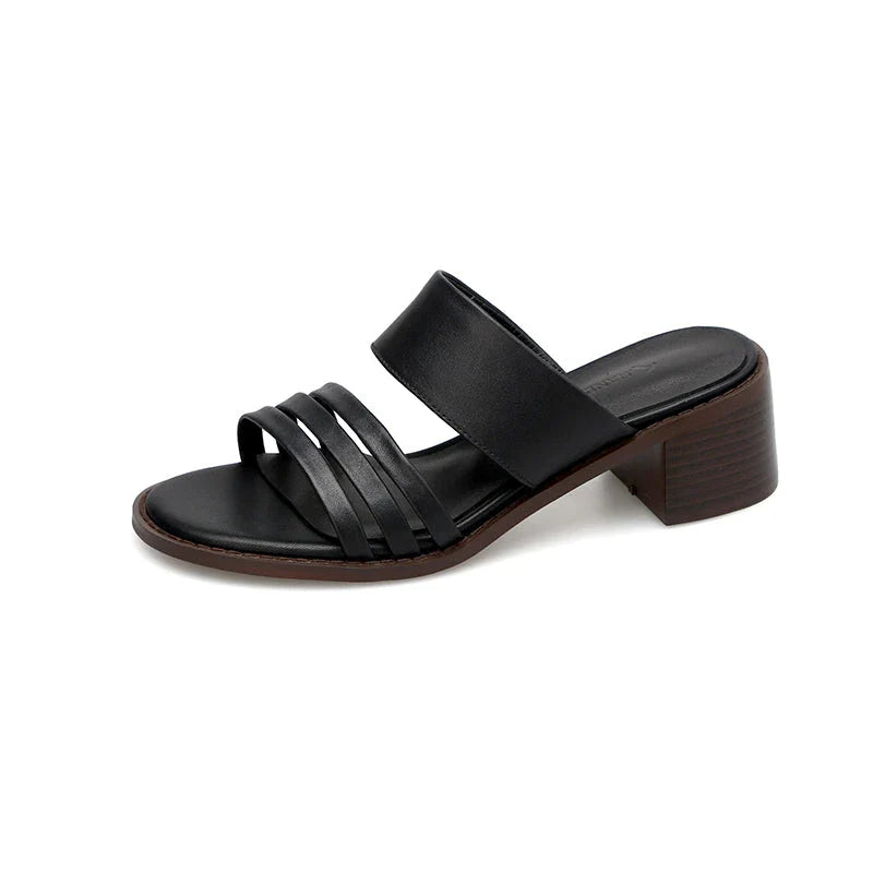 Luxurious high heel leather sandals for women in the UK, featuring a retro-inspired design and premium cow leather construction.