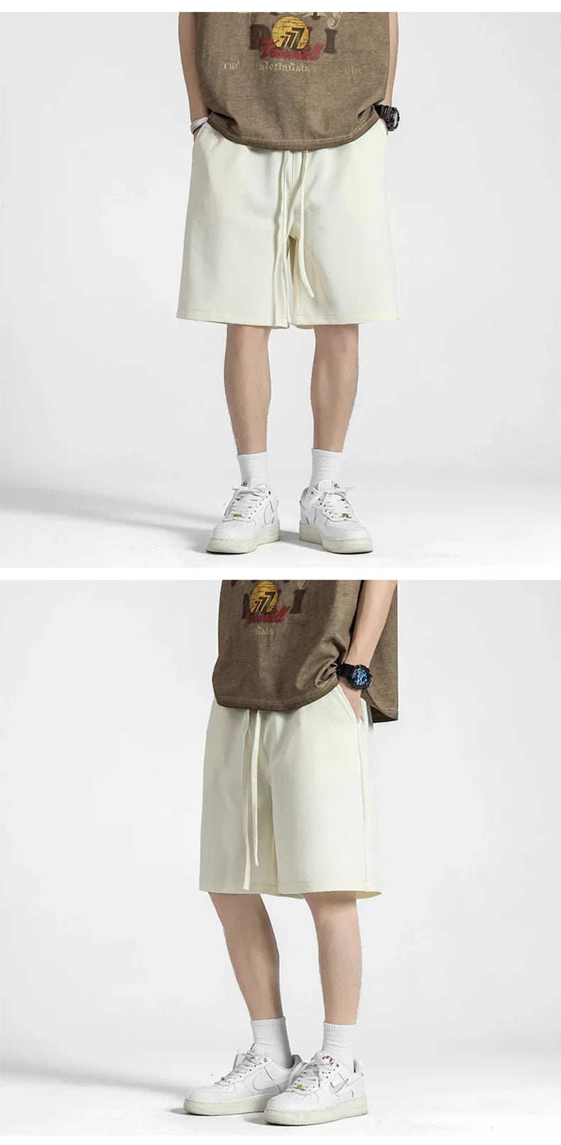 Premium straight-fit drawstring trousers in white, khaki, and black colours for stylish British men