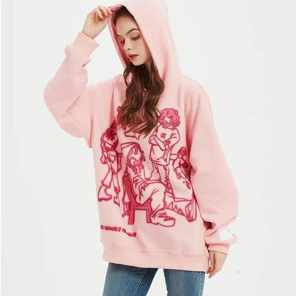Vibrant Harajuku-inspired anime graphic hoodie with loose, comfortable fit and full-length sleeves