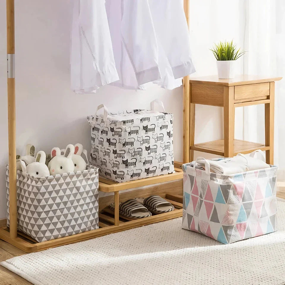Eco-Friendly Folding Laundry Storage Basket with a stylish geometric pattern