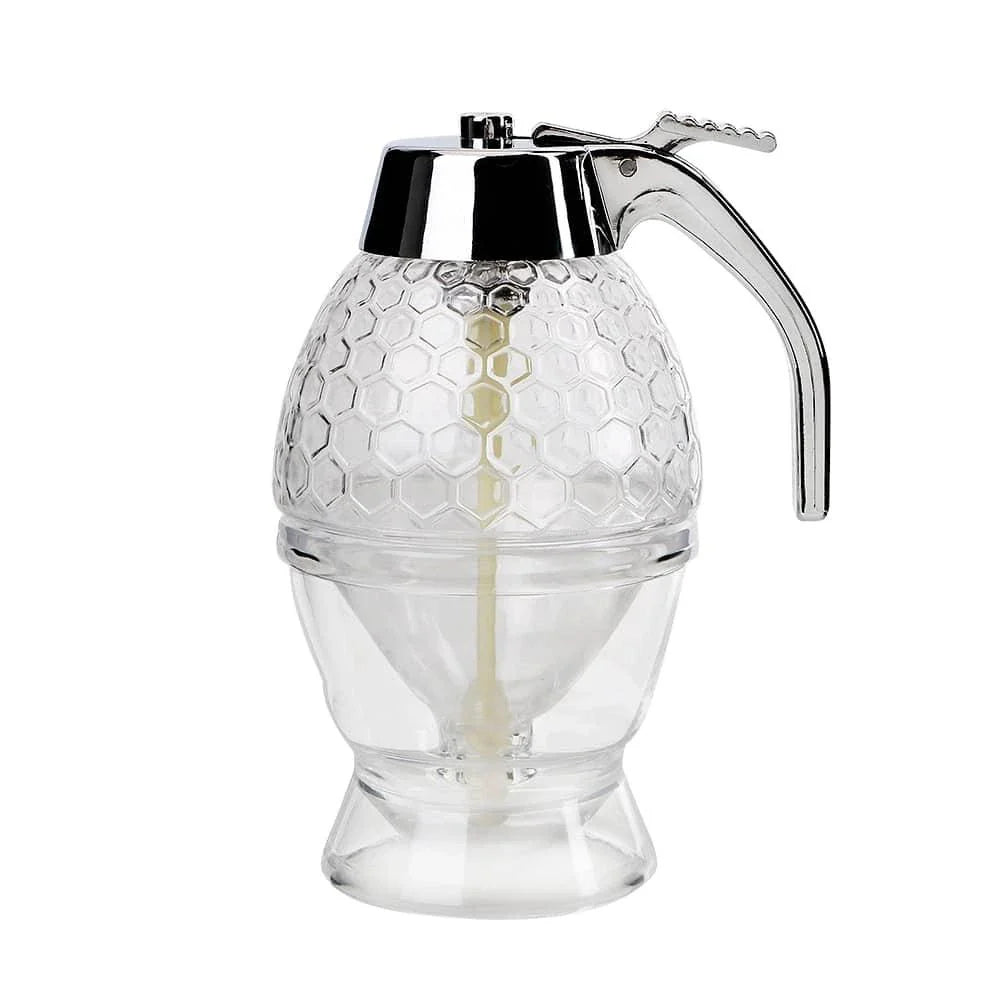 Premium Elegant Honey Dispenser with Transparent Body and Sturdy Silver Handle for Smooth, Drip-Free Pouring