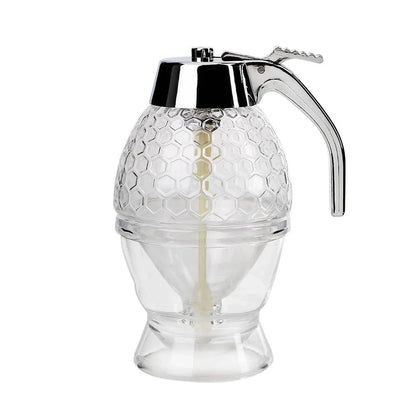 Premium Elegant Honey Dispenser with Transparent Body and Sturdy Silver Handle for Smooth, Drip-Free Pouring
