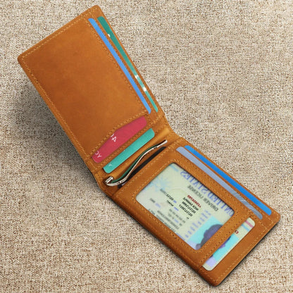 Premium anti-theft genuine leather wallet in a classic brown colour, designed for the discerning British gentleman