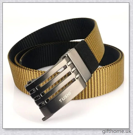 Premium automatic buckle belt with nylon and alloy construction, available in classic British colour options