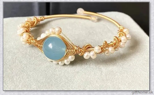Exquisite 14-Carat gold-plated bracelet adorned with Hailan Baohai sapphire and natural white pearl