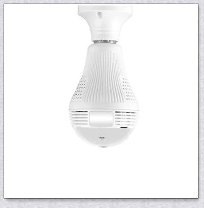 Discreet 1080p 360-degree panoramic WiFi security camera hidden in a light bulb design for comprehensive home surveillance