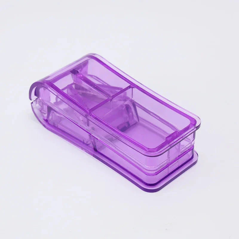 Compact Pill Splitter and Storage Organizer with Orange Colour, Featuring Precision Cutting Blade and Built-in Storage Compartment