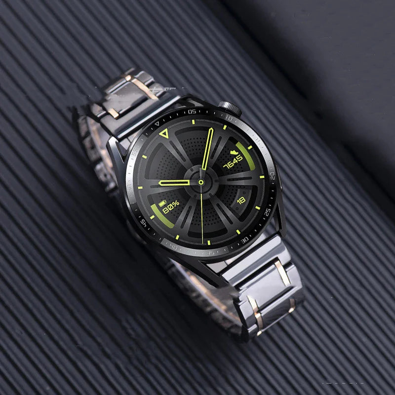 Premium five-pearl ceramic stainless steel black strap for luxury watches, featuring a sleek and sophisticated design