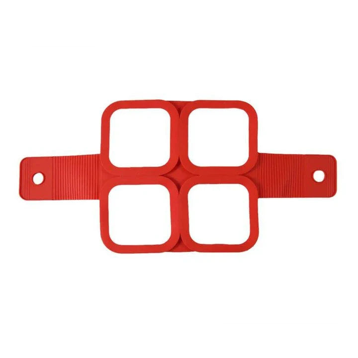 Red silicone non-stick pancake and egg mold ring for making perfectly shaped breakfast items