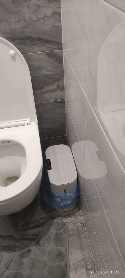Sensor-powered bin with sleek design and touch-free motion-activated lid for effortless, hygienic waste disposal