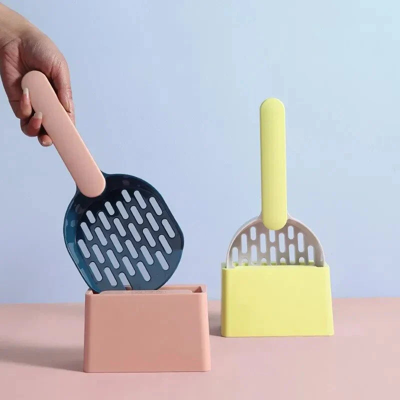 Premium Multi-Function Cat Litter Scoop with Self-Cleaning Base in Coffee Pink Colour