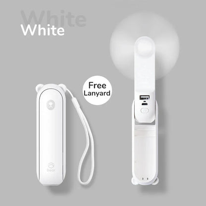 Portable Mini Handheld Fan with 4500mAh battery, 3 speed settings, power bank, and flashlight