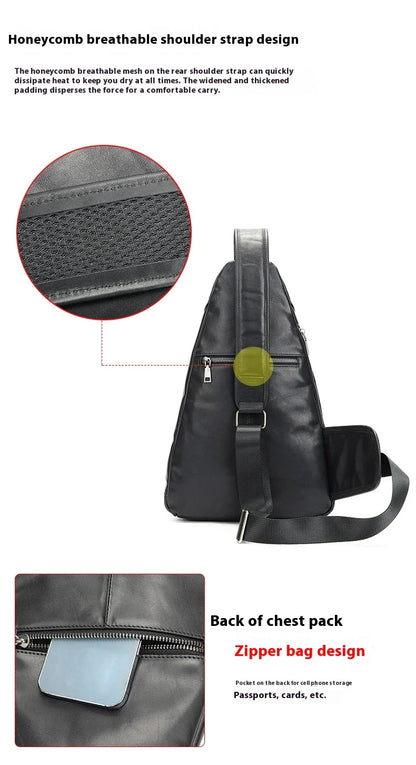 Premium first-layer cowhide chest bag with stylish skeleton skin detailing, suitable for men's everyday use and travel