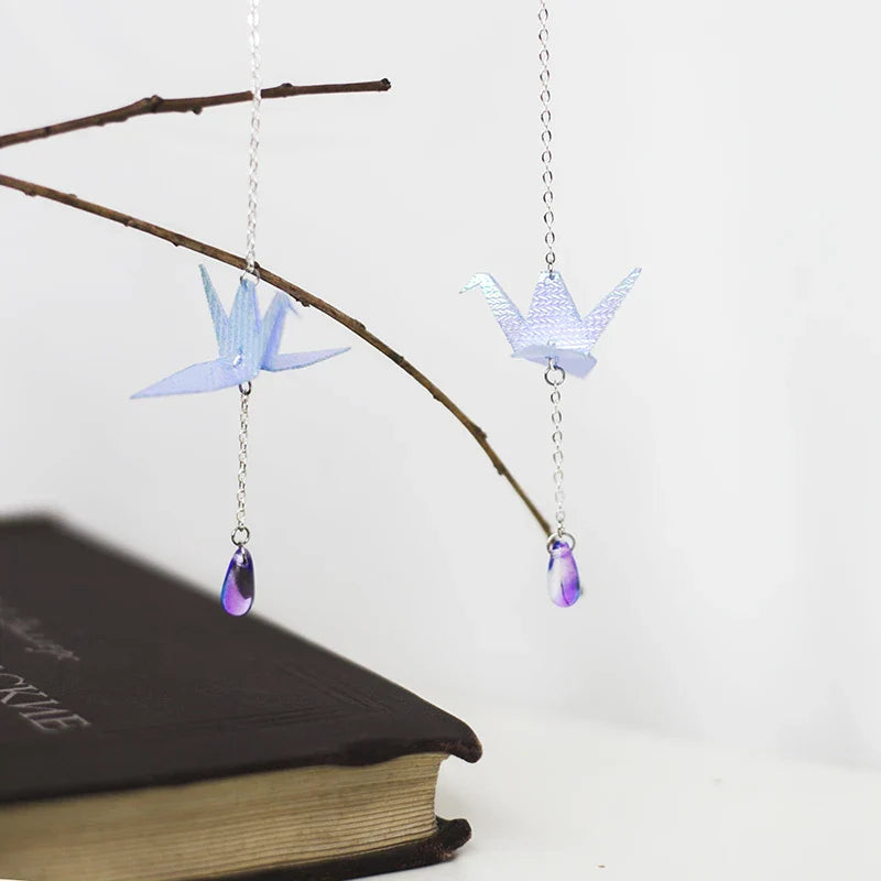 Exquisite handcrafted Thousand Origami Crane Earrings in silver and gold tones, a unique British treasure