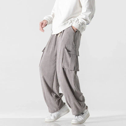 Stylish men's corduroy casual trousers with a relaxed wide-leg silhouette and a variety of classic colour options