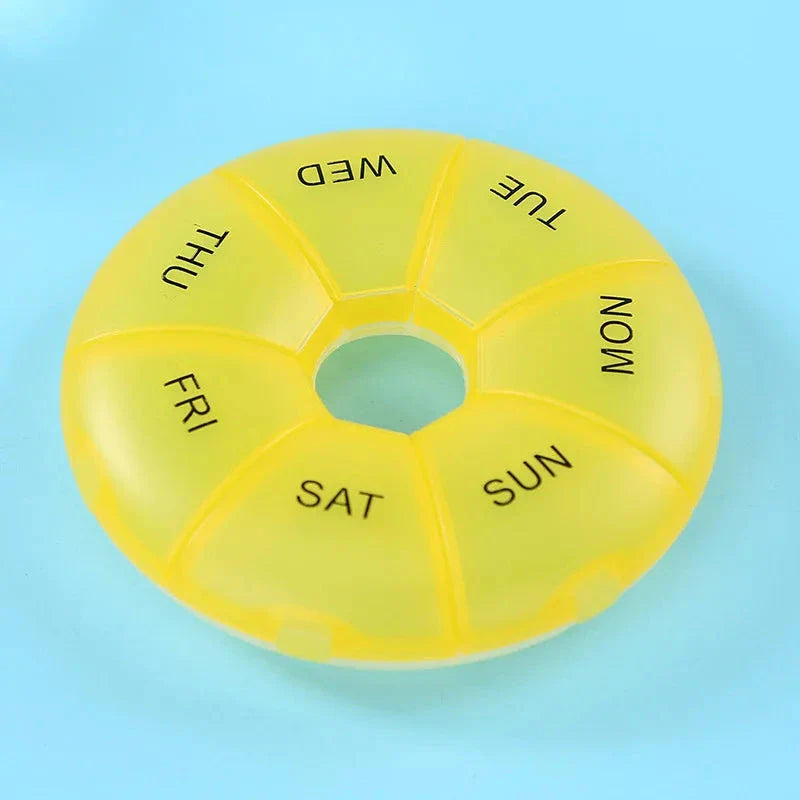 Compact 7-Day Pill Organiser with Yellow Lid - Portable Travel Case for Tablets and Medications