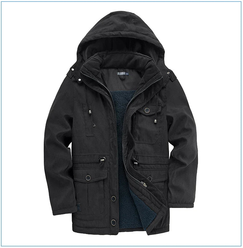 A premium fleece-lined and cotton-padded winter coat for plus-size men, available in a range of classic colours.
