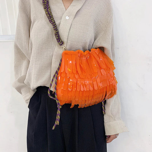 Premium PU leather shoulder messenger bag in a trendy jelly-like finish and vibrant hit-of-colour design