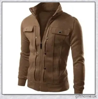 A stylish cardigan jacket made of a blend of polyester and cotton, offering a comfortable and versatile design for everyday wear.