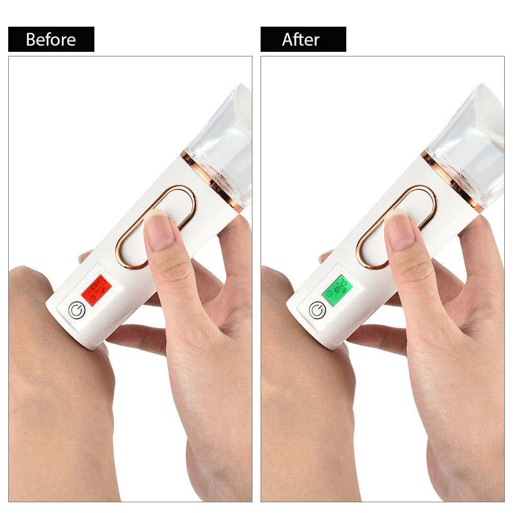 Rechargeable mist facial sprayer and nebulizer with compact, portable design and advanced hydration technology