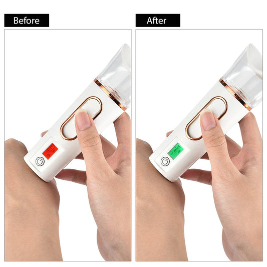 Rechargeable mist facial sprayer and nebulizer with compact, portable design and advanced hydration technology