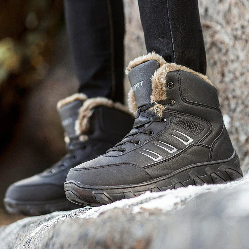 Premium high-top cotton boots for men in black and brown, designed for warmth and style during the UK winter season.